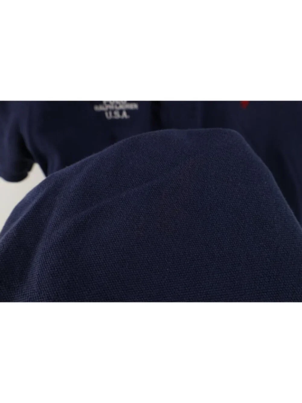 Vintage Ralph Lauren Mens Large Chambray Collar USA Flag Rugby Polo Shirt Blue